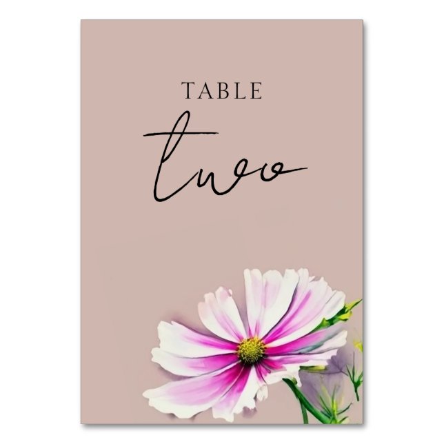 Wildblume Wedding Tischnummer Card (Vorderseite)
