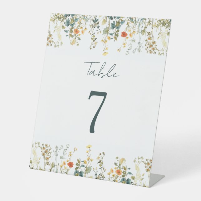 Wildblume Wedding Tischnummer Sockelschild (Vorderseite)