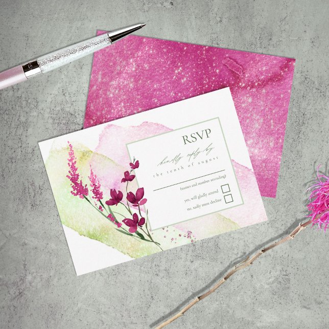Wildblume Wedding Watercolor Fuchsia ID954 RSVP Karte (Von Creator hochgeladen)