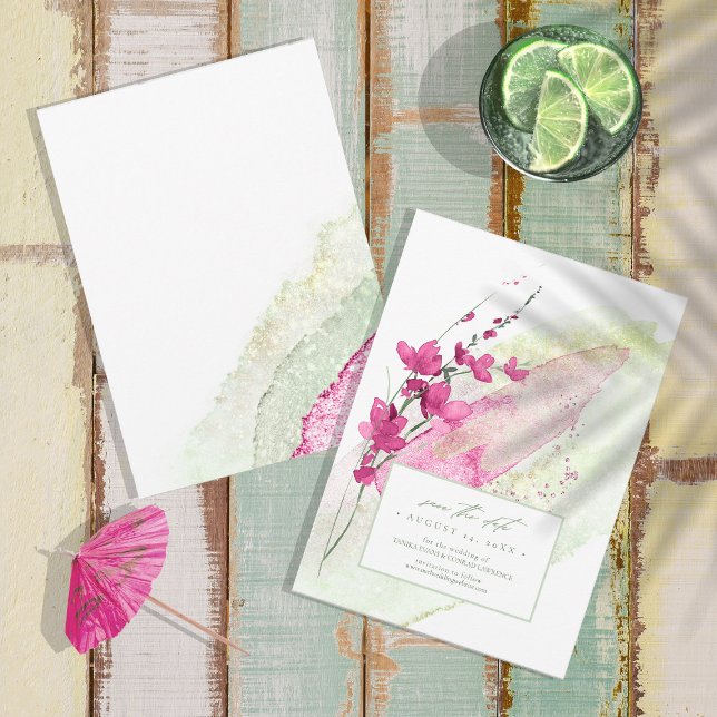 Wildblume Wedding Watercolor Fuchsia ID954 Save The Date (Von Creator hochgeladen)