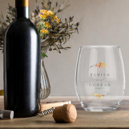 Wildblume Wedding Watercolor Names Gold ID954 Weinglas Ohne Stiel