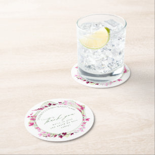 Wildblume Wedding Watercolor Vielen Dank Fsia ID95 Runder Pappuntersetzer