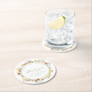 Wildblume Wedding Watercolor Vielen Dank Gold ID95 Runder Pappuntersetzer