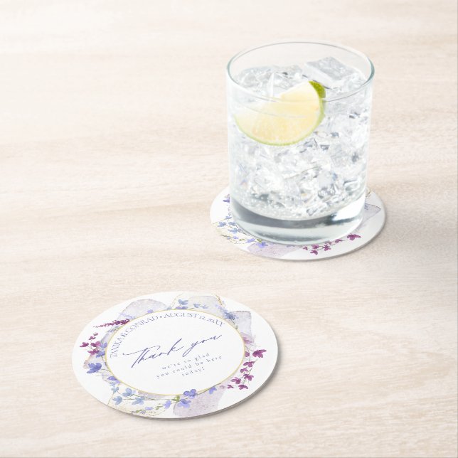 Wildblume Wedding Watercolor Vielen Dank Peri ID95 Runder Pappuntersetzer (Vor Ort)