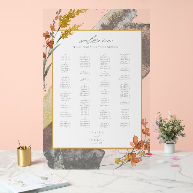 Wildblume Wedding Watercolor Welcome Gold ID954 Acrylschild (Hochzeit)