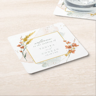 Wildblume Wedding Watercolor Welcome Gold ID954 Rechteckiger Pappuntersetzer
