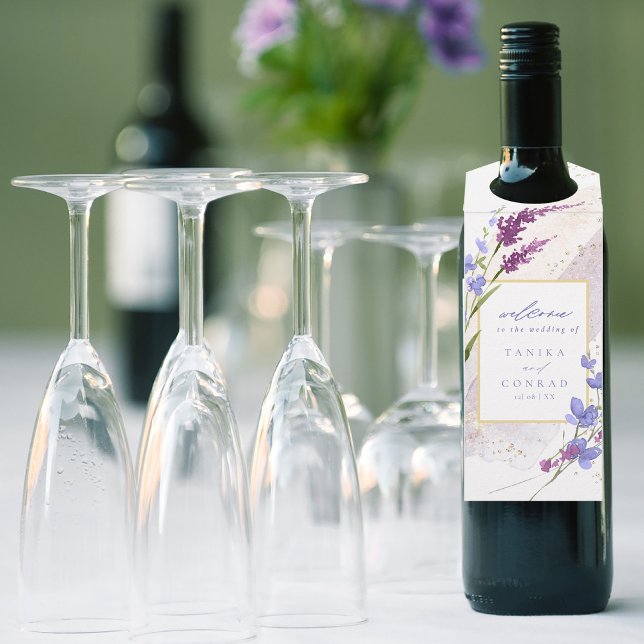 Wildblume Wedding Watercolor Welcome Peri ID954 Flaschenanhänger (Wine Bottle In Situ)