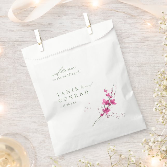 Wildblume Wedding Watercolor Willkommen Fsia ID954 Geschenktütchen (Ausgeschnitten)