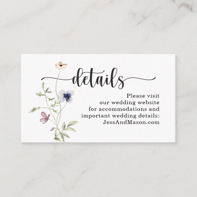 Wildblume Wedding Website Insert Card (Vorderseite)