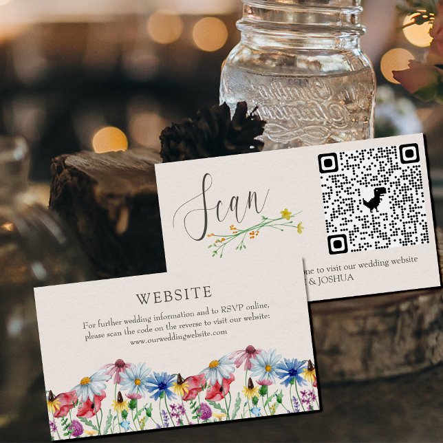 Wildblume Wedding Website Online UAWG QR Code Begleitkarte (QR Code enclosure cards for your wedding website with wildflower border and elegant calligraphy)