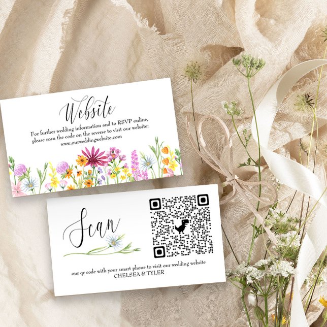 Wildblume Wedding Website QR Code Online-UAWG Begleitkarte (qr code wedding rsvp cards with pretty wildflower floral border and elegant calligraphy)