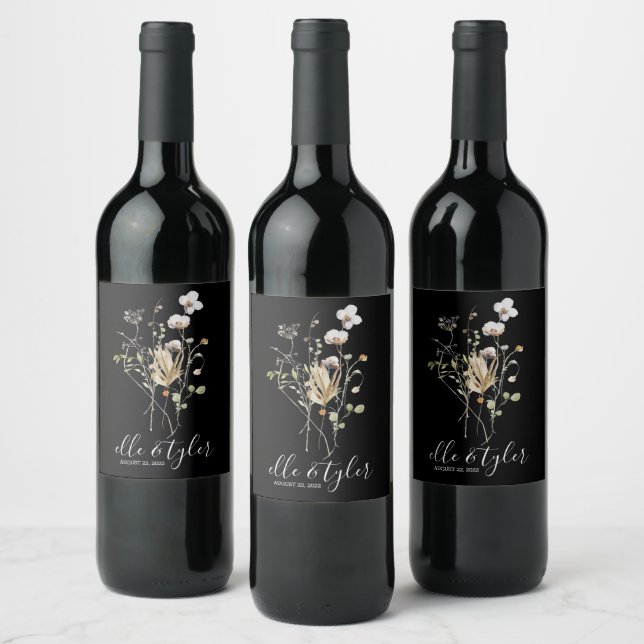 Wildblume Wedding Wine Bottle Label Weinetikett (Flaschen)