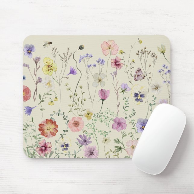Wildblume Weibliche Wasserfarben Sommer Mousepad (Mit Mouse)