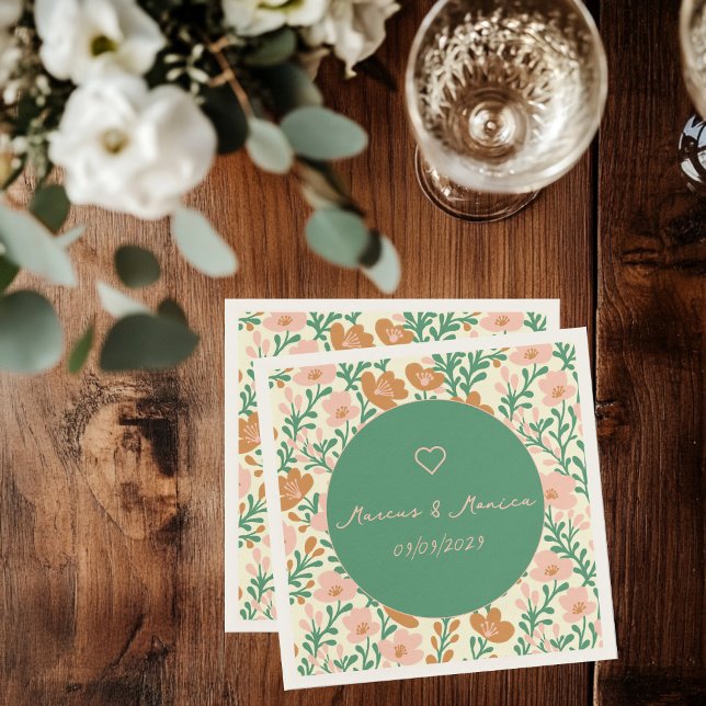 Wildblume Weinreben Rosa Grün Elegante Hochzeit na Serviette (Wildflower Vines Pink Green Elegant Wedding Custom Napkins
)