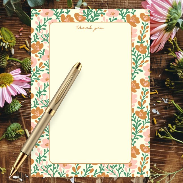 Wildblume Weinreben Rosa Grüne Elegante Blumenbeet Dankeskarte (Wildflower Vines Pink Green Elegant Floral Custom Thank You Card
)