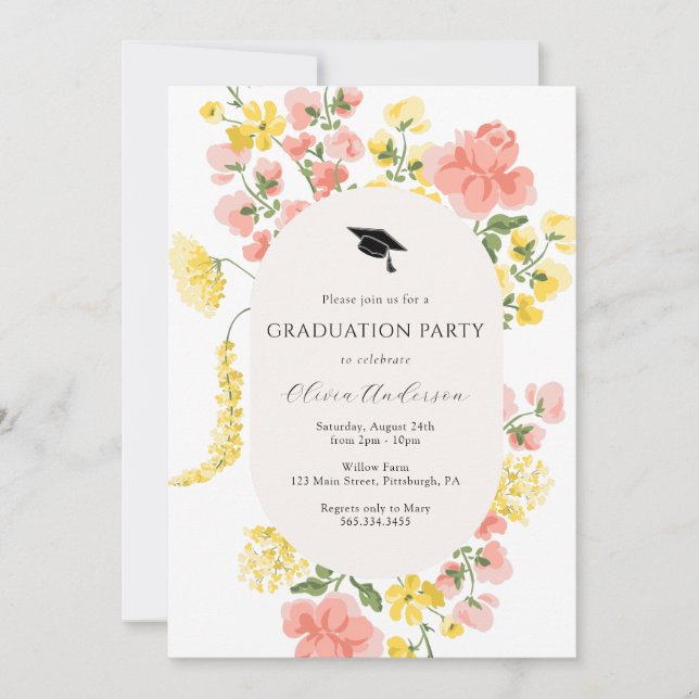 Wildblume Whimsical Floral Graduation Party Einladung (Vorderseite)