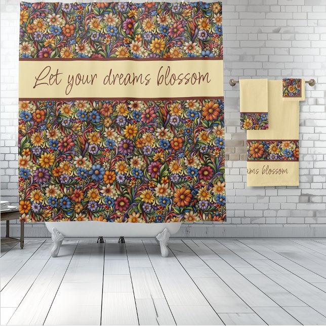 Wildblume Whimsy Lasse Ihre Träume Blossom Duschvorhang (Let your dreams blossom.  Wildflower Whimsy shower curtain and matching towel set.)