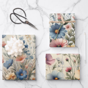 Wildblume Wiese Beige Hintergrund Geschenkpapier Set