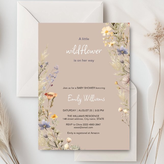 Wildblume Wiese Boho Babydusche Einladung (A little wildflower elegant rustic boho watercolor baby shower invitation, baby in bloom)
