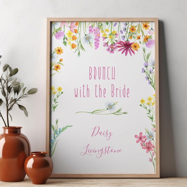 Wildblume Wiese Brunch mit Bride Welcome Poster (Brunch with the Bride welcome poster from Wildflower Meadow collection by Darling & May)