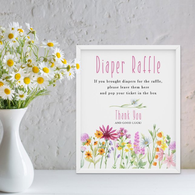 Wildblume Wiese Diaper Raffle Babydusche Poster (Diaper Raffle baby shower game from my Wildflower Meadow Collection - order printed or digital file)