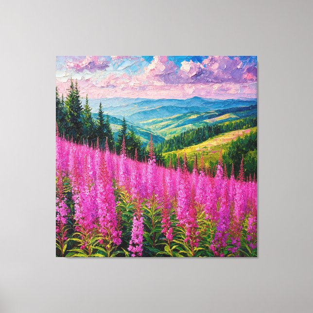 Wildblume Wiese mit Bergwelt Leinwanddruck (Vorderseite)
