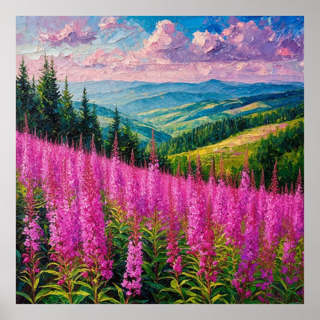 Wildblume Wiese mit Bergwelt Poster (Vorne)