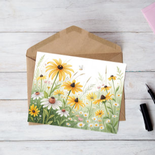 Wildblume Wiese Postcard - Gelb & Weiß Postkarte