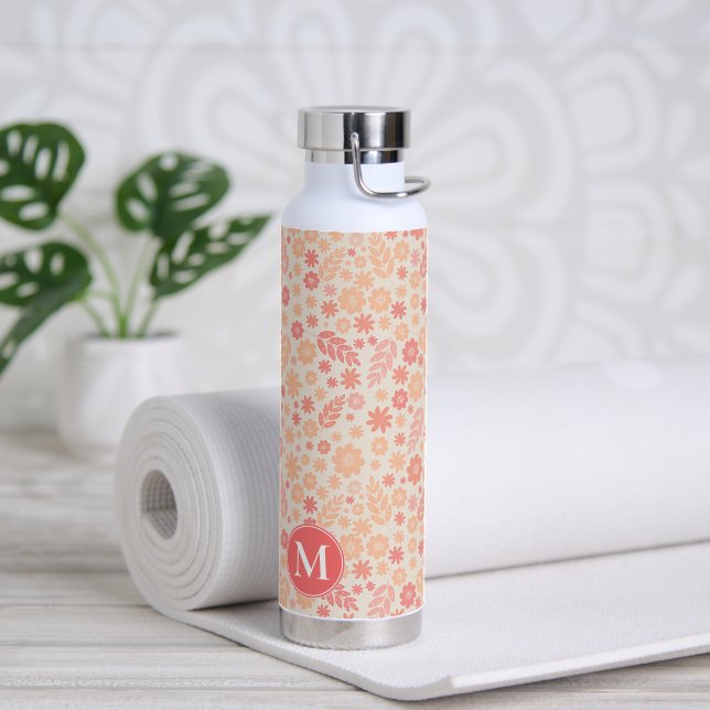 Wildblume-Wiesenmuster und Monogramm Trinkflasche (Yoga)