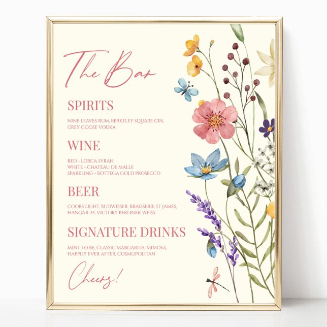 Wildblume Wild Blume Floral Wedding Bar Sign Poster (Von Creator hochgeladen)