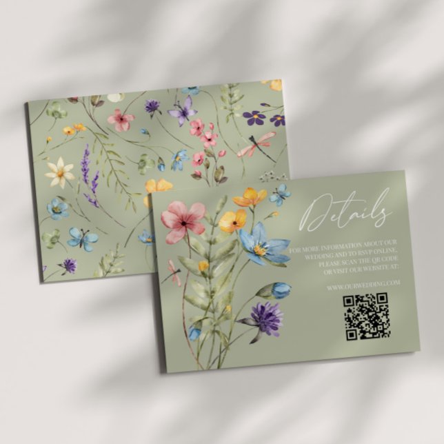Wildblume Wild Blume QR Code Hochzeitdetails Begleitkarte (Von Creator hochgeladen)