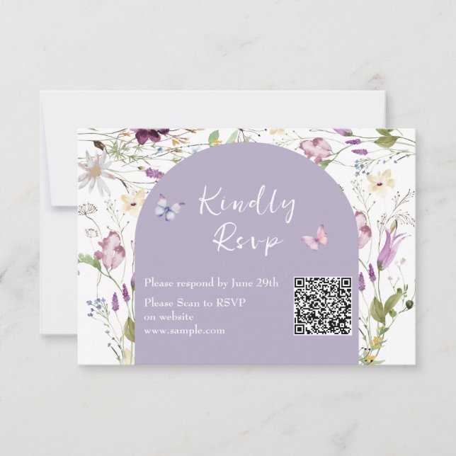 Wildblume Wild ONE Butterfly Garden Qr Rsvp Card Dankeskarte (Vorderseite)