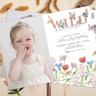 Wildblume Wild & Onederful 1. Geburtstag Foto Einladung