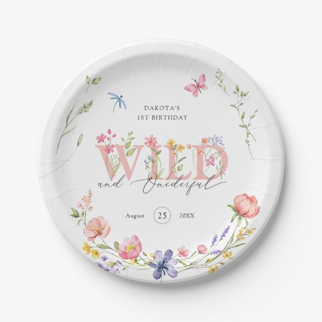 Wildblume Wild & Onederful 1. Geburtstag Pappteller (Vorderseite)