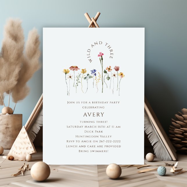 Wildblume Wild und Drei Geburtstagsparty Einladung (Von Creator hochgeladen)