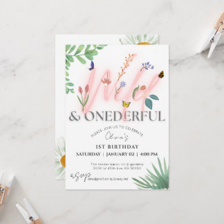 Wildblume, wild und einsam, Mädchen 1. Geburtstag Einladung