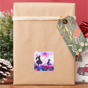 Wildblume Wonderland Wasserfarbe Quadratischer Aufkleber