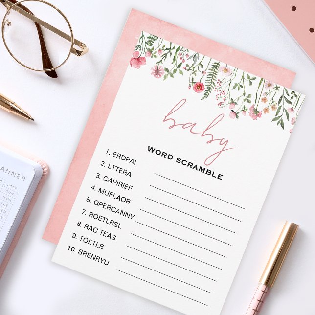 Wildblume Wortwahl verschrottet Babydusche Hinweiskarte (Von Creator hochgeladen)