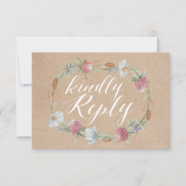 Wildblume Wraath auf Kraft Country Wedding UAWG RSVP Karte