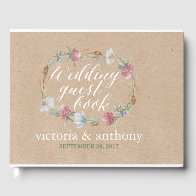 Wildblume Wraath on Kraft Country Wedding Gästebuch (Vorderseite)
