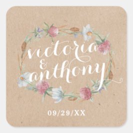 Wildblume Wraath on Kraft Country Wedding Quadratischer Aufkleber