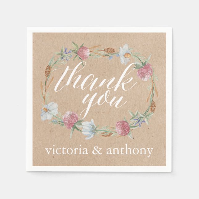 Wildblume Wraath on Kraft Country Wedding Serviette (Vorderseite)