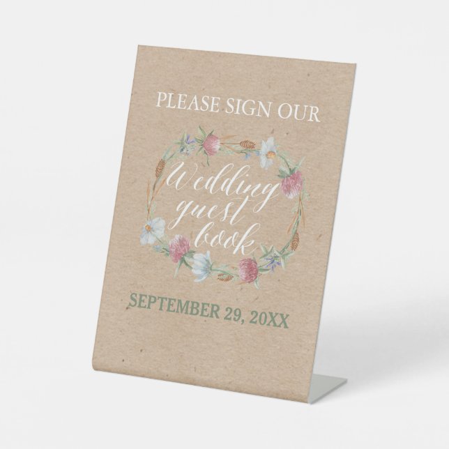 Wildblume Wraath on Kraft Country Wedding Sockelschild (Vorderseite)
