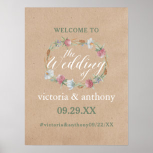 Wildblume Wraath on Kraft Country Wedding Willkomm Poster