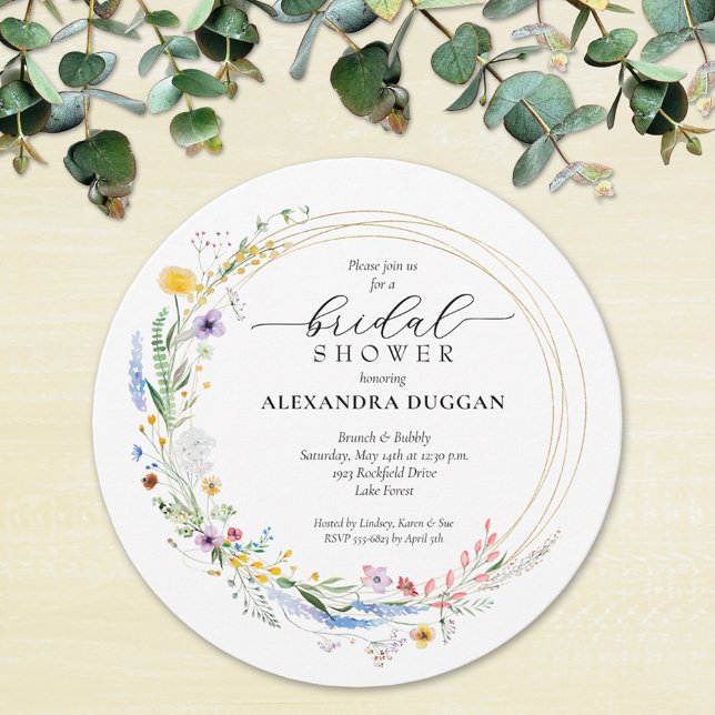Wildblume Wreath Brautparty Einladung (Watercolor wildflower wreath bridal shower round invitations)