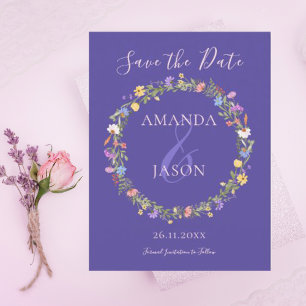 Wildblume Wreath Floral Wedding Save the Date Postkarte