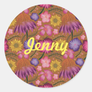 Wildblume Yellow Floral Personalisiert Runder Aufkleber