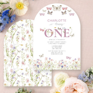 Wildblume zum 1. Geburtstag macht einen Schmetterl Einladung