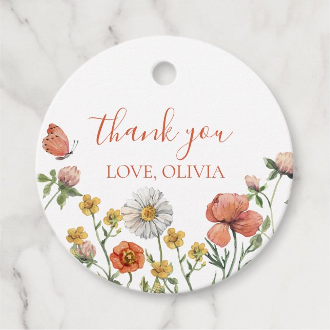 Wildblume zum ersten Geburtstag Vielen Dank Geschenkanhänger (Vorderseite)