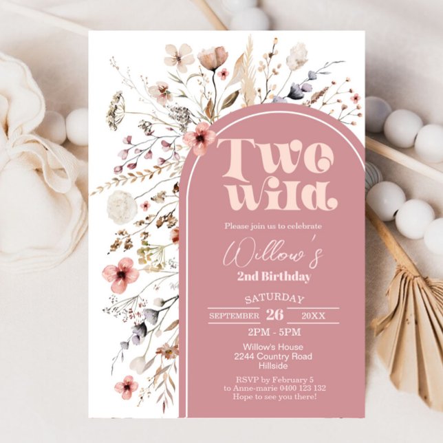 Wildblume Zwei Geburtstagsfeierlichkeiten Einladung (Wildflower Two Wild 2nd Birthday Invitation)